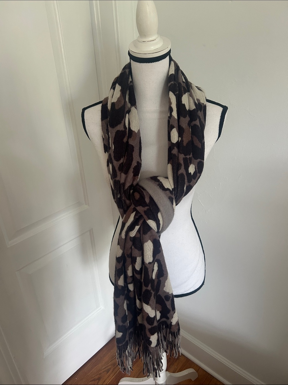 H&M Women's Leopard Print Fringed Scarf - Purple, Brown & Cream